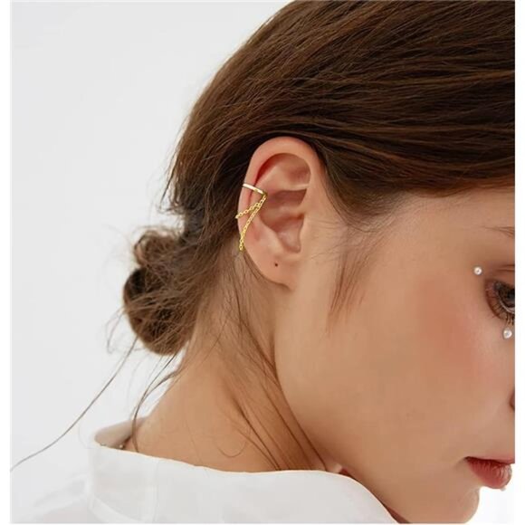 925 Sterling Silver Cuff Earrings Chain for Women Cartilage Wrap Earrings Helix - Picture 2 of 7